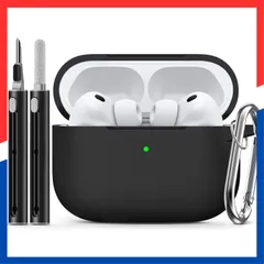 【人気商品】(2025) カラビナ ケース & Pro3 クリーニングペン付き、シリカゲル素材/全面保護/耐衝撃/強力な落下防止、エアーポッズプロ AirPods 第3世代対応保護カバー for -ブラック Inesore