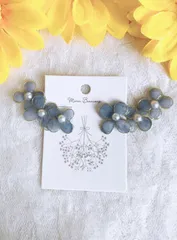 ワイヤーフラワー❁⃘*.ﾟイヤーカフ風耳飾り(blue)