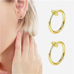 フープイヤリング　ゴールド　フェイクピアス　 リング ペア カップル お揃い ダミーピアス 穴なし  イヤーカフ メンズ レディース  シンプル