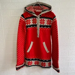 HYSTERIC GLAMOUR ヒステリックグラマー 2NS-2800 ウール ニット パーカー 長袖 トップス レッド/ホワイト【中古】 レディース