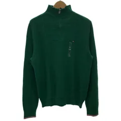 TOMMY HILFIGER　ジップアップセーター　プルオーバー　長袖　ニット　トップス　ハーフジップ　ミドルゲージ　無地　ワンポイント　刺しゅう　古着