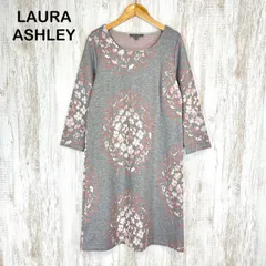 LAURA ASHLEY ローラアシュレイ 花柄 ラウンドネック 七分袖 ミモレ丈 ワンピース グレー