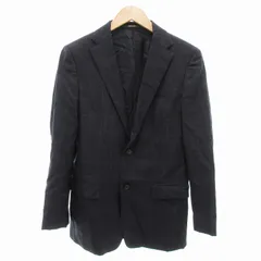 コムサメン COMME CA MEN テーラードジャケット 総裏地 センターベント 2B ダブル 開き見せ チェック柄 48F 紺 ネイビー /AE