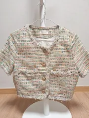 ツイード 半袖 クロップド ジャケット