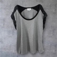 LANVIN en Bleu ランバンオンブルー 異素材切替 半袖トップス グレー×ブラック レディース38 日本製 上品モード