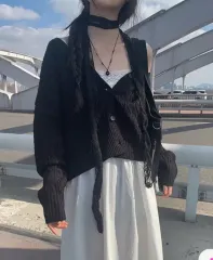 新品 anyonemore エニワンモア ケーブル編み ルーズフィット クロップド カーディガン ブラック