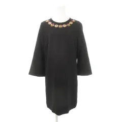 ケイトスペード KATE SPADE ワンピース ミニ 長袖 スパンコール ビーズ フラワーモチーフ ストレッチ 4 S 黒 ブラック /AH4 ■GY18