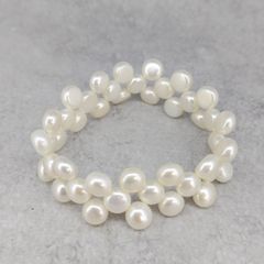 淡水パール メタリック メモリーワイヤー ブレスレット サイズフリー 