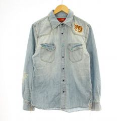 インディアン Indian モーターサイクル Motorcycle DS-031 ウエスタンシャツ シャンブレー 長袖 刺繍 L ライトブルー /KU ■GY18 ■MT