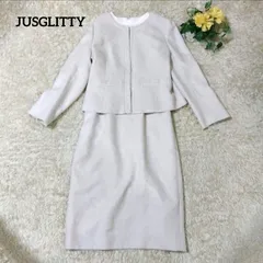JUSGLITTY ジャスグリッティー　ラメ　セレモニースーツ　ワンピース　スーツ　ホワイト系　ノーカラージャケット　カラーレス