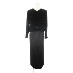 東京ソワール ソワールドルチェ SOIR DOLCE セットアップ ベロアジャケット ノーカラー タイトロングスカート ラインストーン 大きいサイズ 15 黒 ブラック /CK1 ■GY44