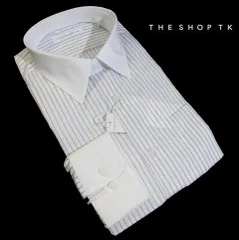 ※火253新品▼ タケオキクチ 【 M 】 THE SHOP TK ドレスシャツ ワイシャツ ストライプ 長袖シャツ フォーマル シャツ オフホワイト系