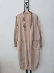 ベージュ チェーン 装飾 ロング カーディガン