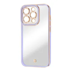 iPhone14Pro ケース クリア x ラベンダー x メタリック ゴールド TPU ソフト カメラ保護 カメラカバー エアクッション ストラップホール メタリックフレーム 高級感 精密設計 Cleour