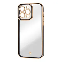 iPhone14ProMax ケース クリア x ブラック x メタリック ゴールド TPU ソフト カメラ保護 カメラカバー エアクッション ストラップホール メタリックフレーム 高級感 精密設計 Cleour