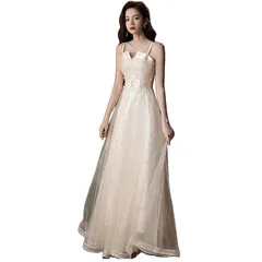 [EightSTAR Dress] パーティードレス フォーマルドレス ピアノ発表会 ドレス 大人 ロングドレス 二次会ドレス 花嫁 主役 ロングドレス 背中あき 袖なし Aライン (S, アイボリー)