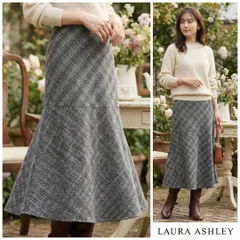 LAURA ASHLEY ローラアシュレイ【7】チェックロングスカート 黒 S