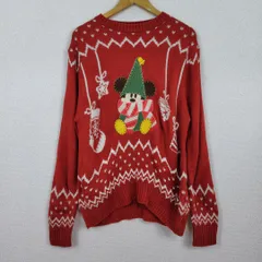 TOKYO Disney RESORT 東京ディズニーリゾート ニット キャラクター 総柄 レッド M-Lサイズ メンズ 古着 レトロ ストリート