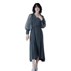 [niana] クロスデザインブラウスセットドレス パーティードレス 結婚式 ボレロネイビー L 0