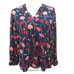 ピーエスポールスミス PS Paul Smith ブラウス シャツ 長袖 ノーカラー 花柄 総柄 38 紺 ネイビー ■YHS5