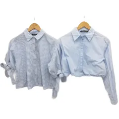 ザラ ZARA 2点セット シャツ 半袖 長袖 ストライプ スタッズ 麻 リネン混 XS 青 ブルー 白 ホワイト