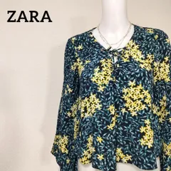 ザラ ZAR 花柄カットソー スリット入りフレアスリーブ レースアップネック