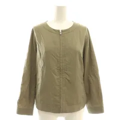 ナチュラルビューティーベーシック NATURAL BEAUTY BASIC ノーカラージャケット リネン混 M カーキ /DO ■OS