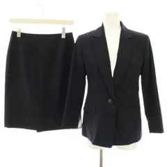 ナチュラルビューティーベーシック NATURAL BEAUTY BASIC スーツ テーラードジャケット シングル 1B タイトスカート ひざ丈 ストライプ ウール M L 紺 ネイビー 017-8150430 017-8120430 /HN