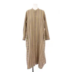 グリーンレーベルリラクシング ユナイテッドアローズ green label relaxing シャツワンピース ミモレ ロング 長袖 スキッパー ストライプ柄 F ベージュ /BB