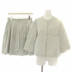 アンテプリマ ANTEPRIMA セットアップ 上下 ノーカラージャケット 七分袖 フレアスカート タック ひざ丈 38 40 グレー /HN