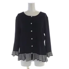 ピエールカルダン Pierre Cardin カーディガン ニット ボーダー フリル 長袖 46 紺 ネイビー 白 ホワイト 854586-65 /RO ■JS