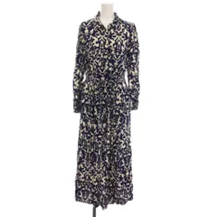 ザラ ZARA シャツワンピース ロング マキシ丈 総柄 長袖 M 青 白 /YM