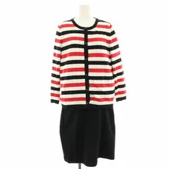 ピエールカルダン Pierre Cardin アンサンブルニット カーディガン 長袖 ワンピース ロング ミモレ ボーダー 44 黒 ブラック 白 ホワイト 赤 レッド 864422-53 851794-53 /HN