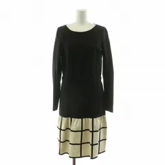 パオラフラーニ PAOLA FRANI ワンピース チェック バイカラー ひざ丈 長袖 ブラック ホワイト /NQ