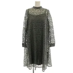 カエン kaene 総レース ワンピース 花柄 長袖 ひざ丈 36 グレー 100564 /☆G