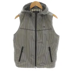 バーバリーブラックレーベル BURBERRY BLACK LABEL ベスト ジップアップ チェック柄 フード ロゴ 刺繍 M 黒 ブラック 白 ホワイト BMP26-226-05 /AN43