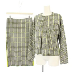 エポカ EPOCA 3点セット セットアップ ジャケット ブルゾン カットソー ノースリーブ スカート ミモレ丈 ロング チェック柄 40 黒 黄色 /TK