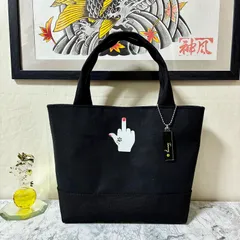 中指ミニトートバッグ~Tamyオリジナル~ オールブラック 内ポケット&Dカン付き ハンドメイド メンズ レディース ハンドバッグ ストリート 帆布バッグ
