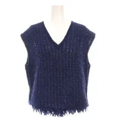 ケーティー キヨコ タカセ  K.T KIYOKO TAKASE サマーツイードニット ジレ ベスト ノースリーブ Vネック フリンジ F 紺 10-31IK08 /YM
