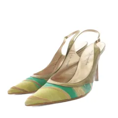 銀座かねまつ GINZA Kanematsu パンプス ヒール ストラップ 柄 24.0cm ゴールド色 緑 グリーン A59089 /AN17 ●D