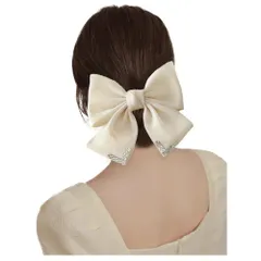 FASELE ヘアクリップ バレッタ フランス式 クリスタル 欧根の 大きめヘ ヘア蝶結び アリボン 髪飾り 髪留め 上品 ヘアアクセサリー おしゃれ 結婚式 フォーマル 通勤 通学 パーティー