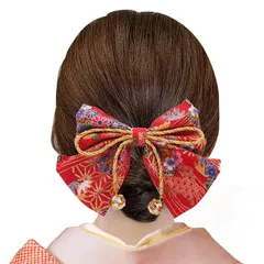 [OTAKUMARKET] 髪飾り リボン 袴 卒業式 着物 和装 浴衣 振袖 七五三 成人式 髪 飾り りぼん 和風 鈴付き つまみ細工 女の子 子供 ヘアアクセサリー 1枚 (05 赤系 小花)