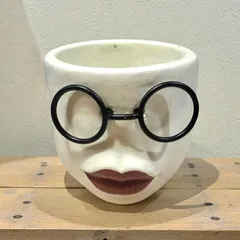 植木鉢 花器 陶器 白色 顔  底穴あり 外寸10.5cm 高さ9cm 塊根植物 多肉植物 観葉植物