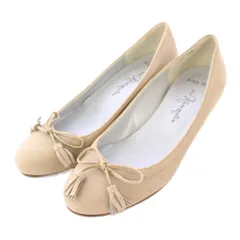 銀座かねまつ GINZA Kanematsu AQUA BELL パンプス ラウンドトゥ ローヒール フェイクレザー リボン 装飾 22.5cm ベージュ /BB