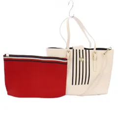 トミーヒルフィガー TOMMY HILFIGER 2WAY トートバッグ ハンドバッグ ショルダーバッグ レザー ストライプ柄 ロゴ 白 ホワイト 黒 ブラック /BB