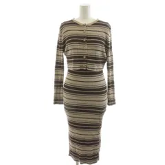 ハーリップトゥ Her lip to All Day Stripe Ribbed Knit Set 2点セット カーディガン ワンピース ロング ボーダー ノースリーブ S ベージュ 茶 ブラウン 1223205002 /AN42