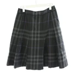 バーバリー ロンドン BURBERRY LONDON フレアスカート ひざ丈 チェック柄 ウール 40 グレー 黒 ブラック 紫 パープル FX068-069-07 /AN32