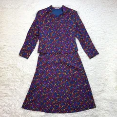 良品 KOBE HISAICHI セットアップ ジャケット スカート 上下セット 総柄 マルチカラー バブリースーツ 昭和レトロ 光沢あり 日本製 派手 レディース シルク 薄手 春夏 肩パッド付 エレガント 90s