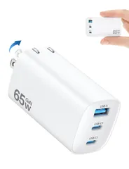 充電器 type-c 充電器 折り畳み式 iphone 3ポート タイプc 急速充電器 PSE認証済 出張・旅行に最適 コンセント GaNII PD3.0 QC3.0/PPS/SCP規格 65W【2026業界初・超軽量・超低温・三台同時充電】usb MacBo
