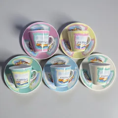 【5客揃】 カップ&ソーサー 風景図 デミタスカップ アソート 紅茶 コーヒー カップ 茶器 昭和 レトロ アンティーク